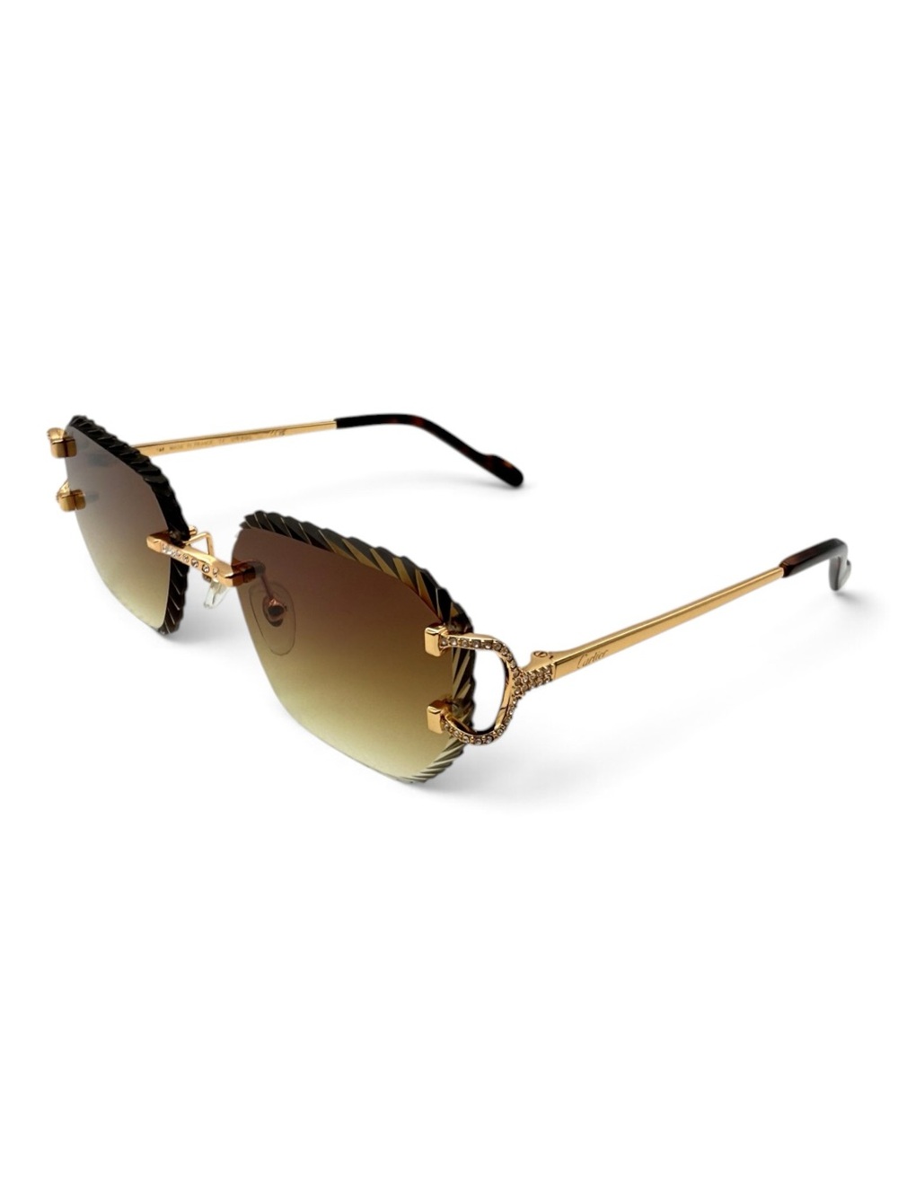 Cartier Gold Rimless Sunglasses with Brown Gradient Lenses